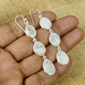 Rainbow Moonstone Hook Earrings: Sterling Silver Dangle, June Birthstone