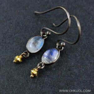 Rainbow Moonstone Earrings - June Birthstone - Rhodium Plating