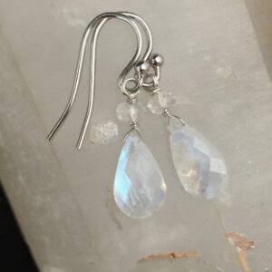 La Bella Luna! Rainbow Moonstone and Sterling Silver Dangle Earrings (1-1)