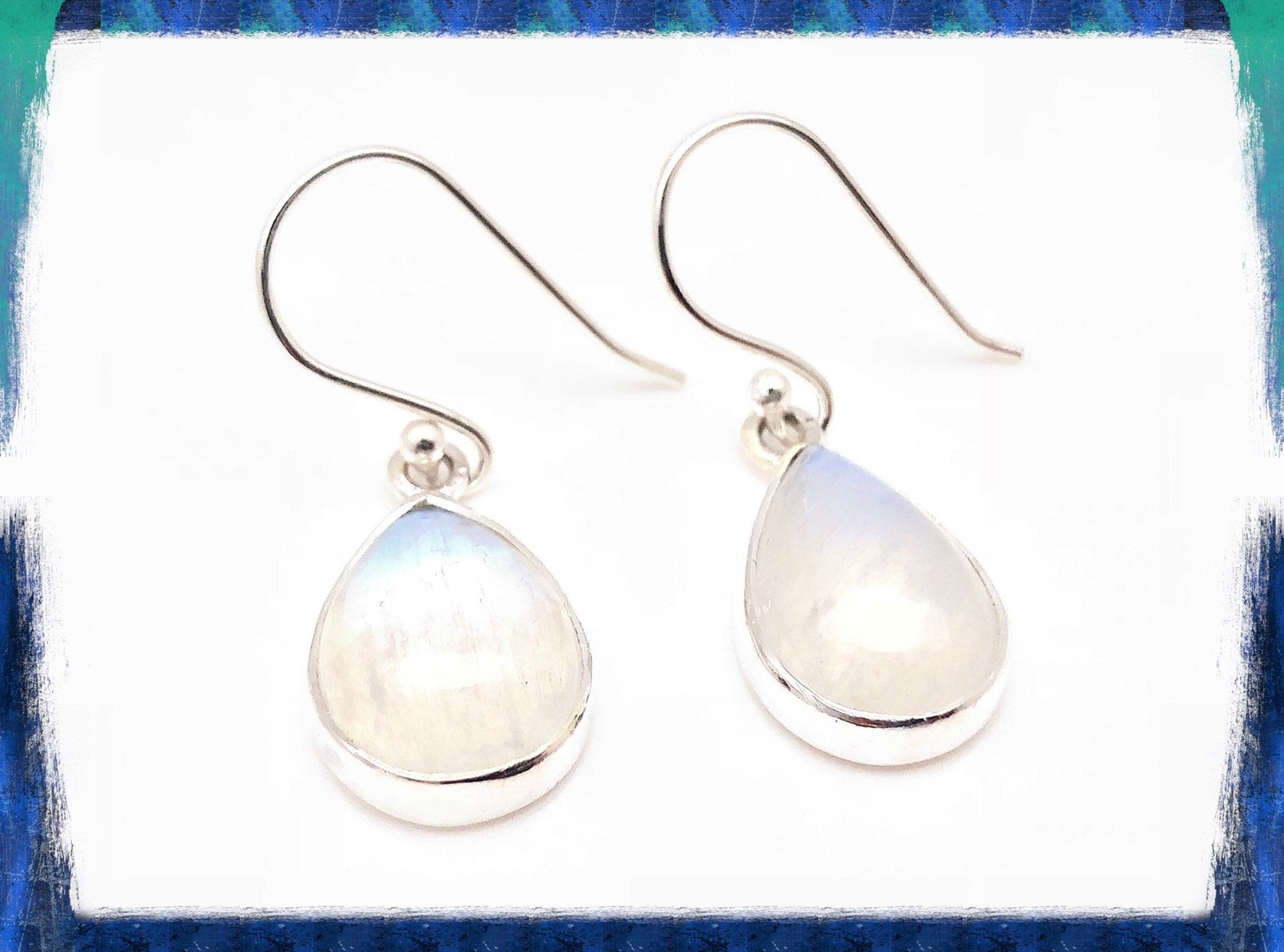 Rainbow Moonstone Earrings // Silver Moonstone Earrings // Simple Teardrop Setting // 925 Sterling Silver