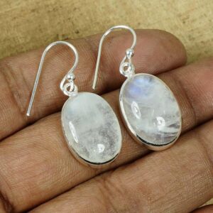 Rainbow Moonstone Sterling Silver Hook Earrings: Elegant Oval Gemstone