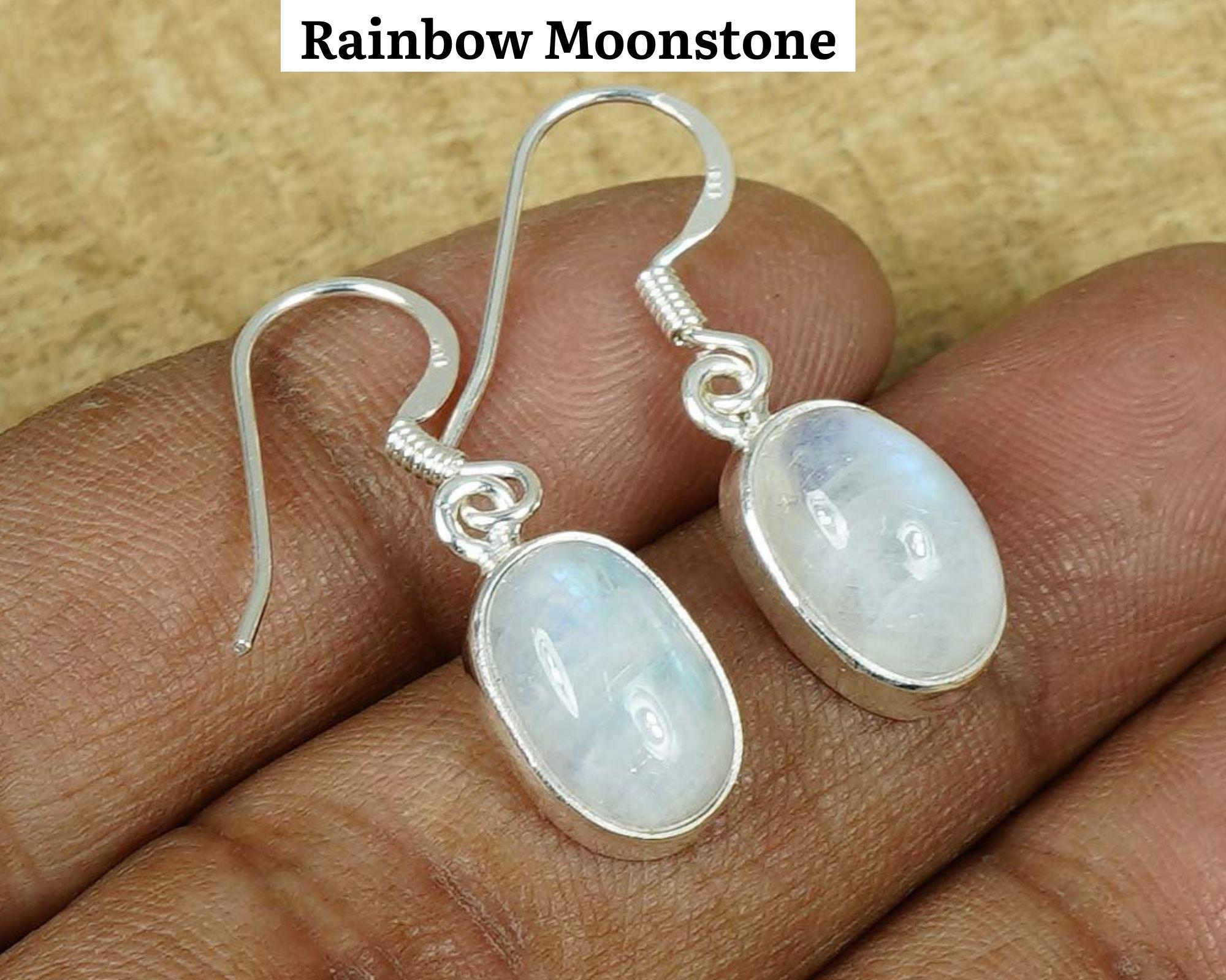 Rainbow Moonstone Sterling Silver Hook Earrings: June Birthstone