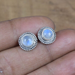 Rainbow Moonstone Sterling Silver Stud Earrings, June Birthstone
