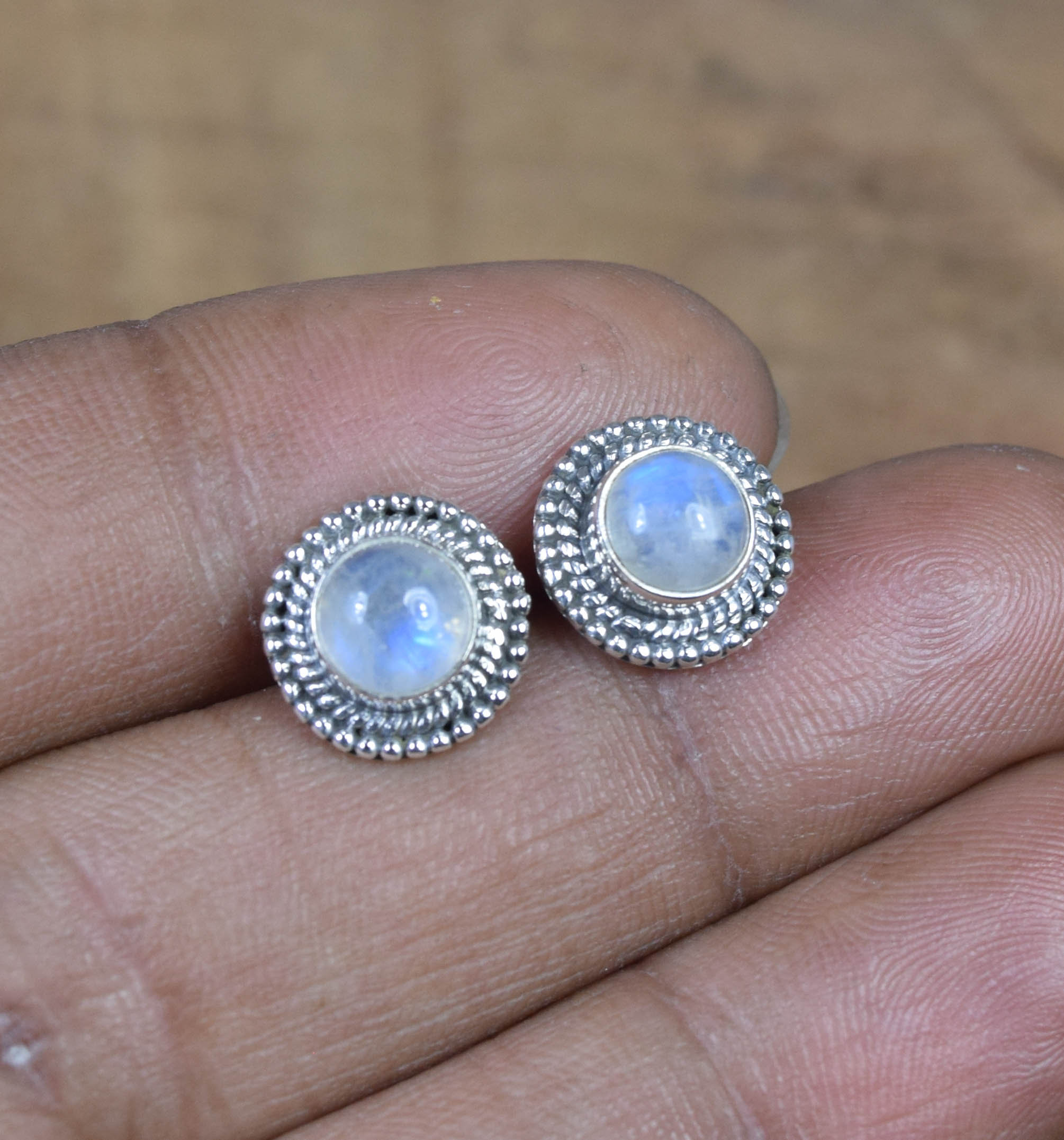 Rainbow Moonstone Sterling Silver Stud Earrings, June Birthstone