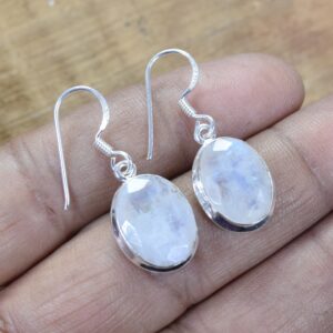 Rainbow Moonstone Sterling Silver Hook Earrings: June Birthstone