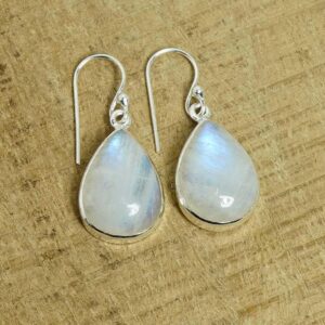 Rainbow Moonstone Sterling Silver Hook Earrings: Handmade June Birthstone