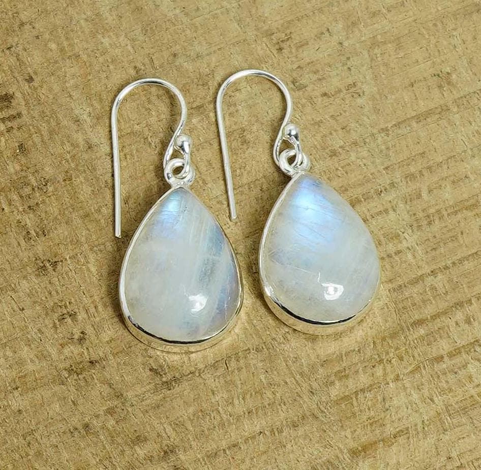 Rainbow Moonstone Sterling Silver Hook Earrings: Handmade June Birthstone