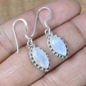 Rainbow Moonstone Sterling Silver Hook Earrings: Handmade June Birthstone