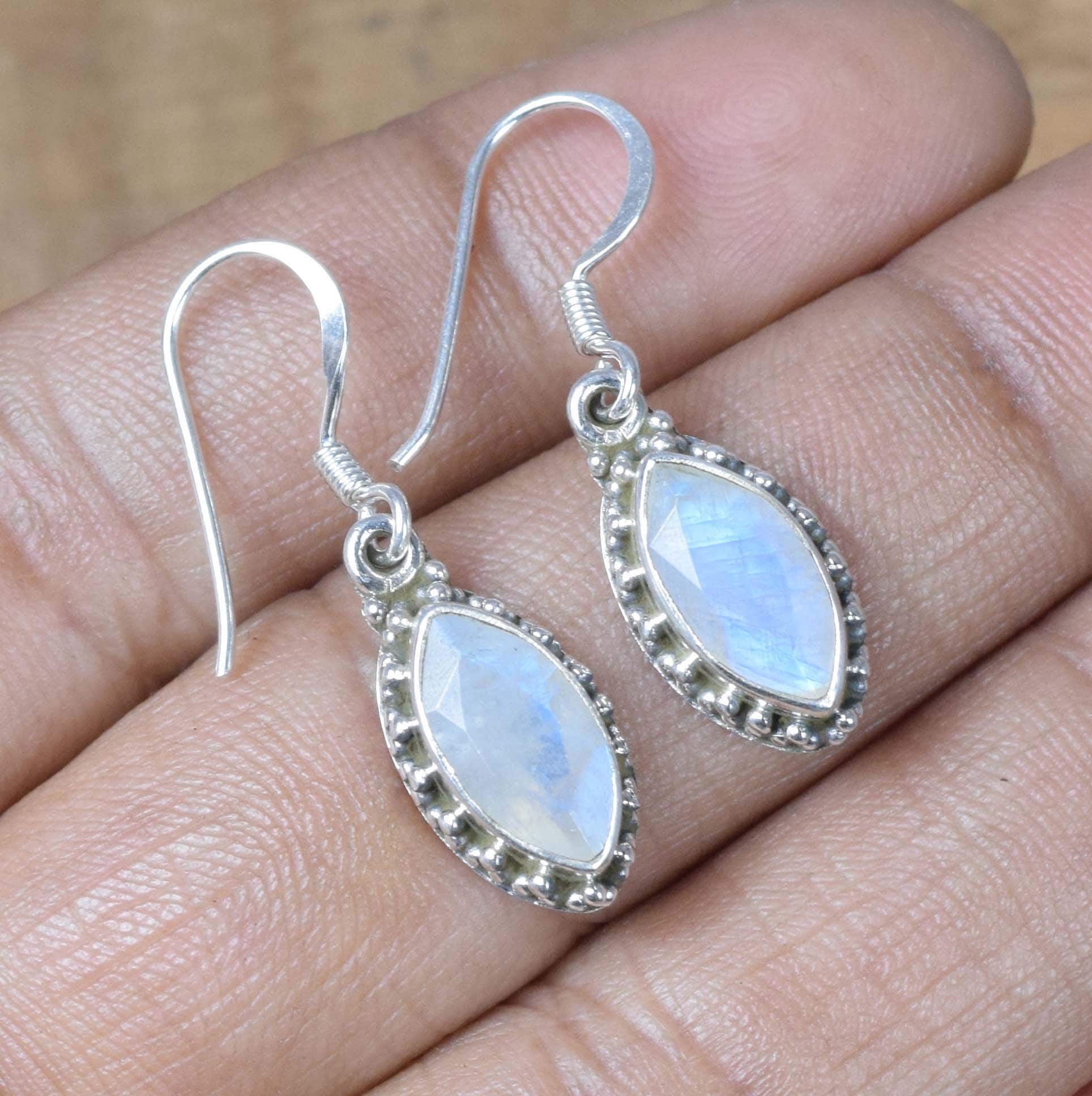 Rainbow Moonstone Sterling Silver Hook Earrings: Handmade June Birthstone