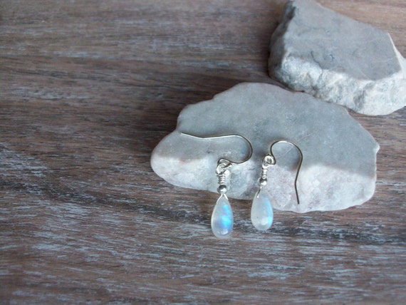 Rainbow Moonstone Earrings, Sterling Silver Moonstone Earring, Blue Moonstone Earring, Simple Earring, June Birthstone, Gemstone Appeal, Gsa