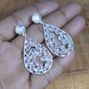 Rainbow Moonstone Stud Earrings: Sterling Silver Handmade Jewelry