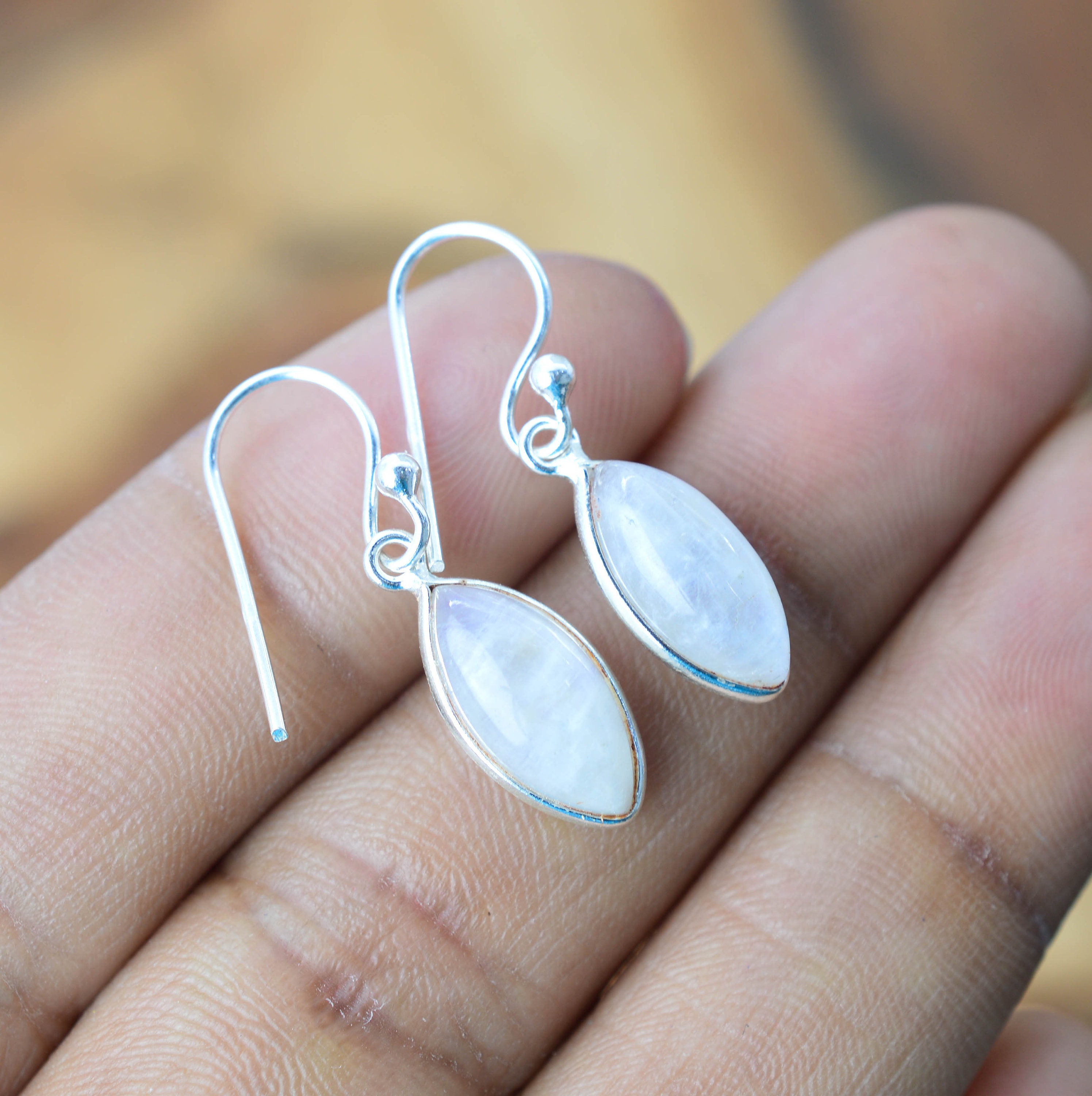 White Rainbow Moonstone 925 Sterling Silver Hook Earring