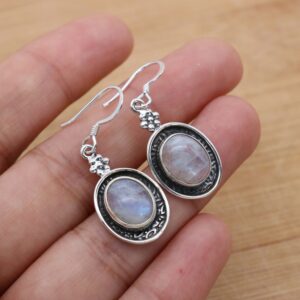 White Rainbow Moonstone 925 Sterling Silver 1 PAIR Hook Earring