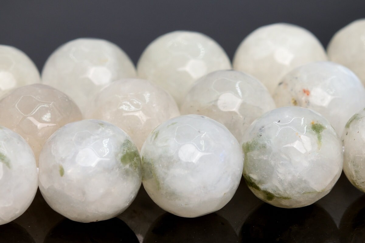11mm Milky Rainbow Moonstone Beads C Genuine Natural Gemstone Full Strand Faceted Round Loose Bead 15" Bulk Lot 1,3,5,10 & 50 (104419-1215)