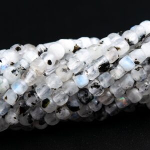 2MM Rainbow Moonstone Beveled Edge Faceted Cube Grade A Genuine Natural Gemstone Full Strand Loose Bead 15.5" Bulk Lot Options (117551-3946)