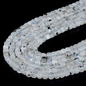 3-4MM Rainbow Moonstone Gemstone Grade A Micro Faceted Square Cube Loose Beads BULK LOT 1,2,6,12 and 50 (P20)