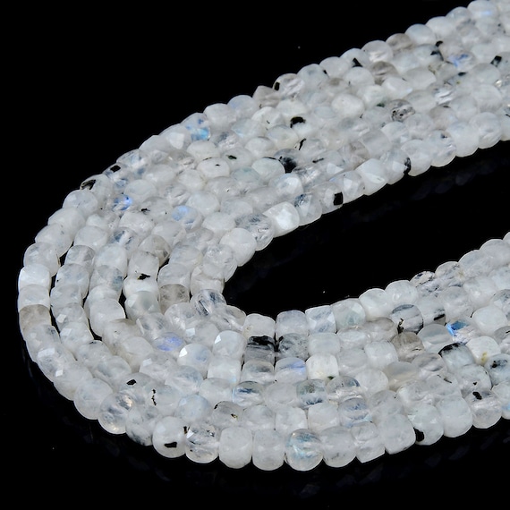 3-4mm Rainbow Moonstone Gemstone Grade A Micro Faceted Square Cube Loose Beads Bulk Lot 1,2,6,12 And 50 (p20)
