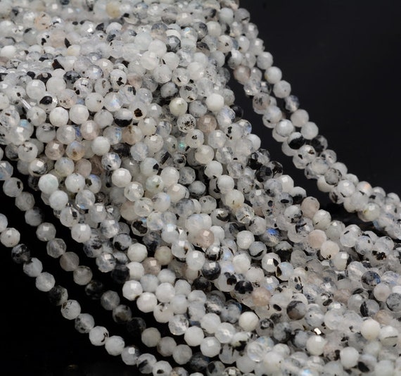 3.5mm Rainbow Moonstone Gemstone Grade A Micro Faceted Round Beads 15.5 Inch Full Strand Bulk Lot 1,2,6,12 And 50(80006523-a204)