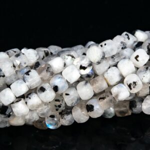 3MM Rainbow Moonstone Beads Faceted Cube Grade A Genuine Natural Gemstone Loose Beads 15.5"/7.5" Bulk Lot Options (113043)
