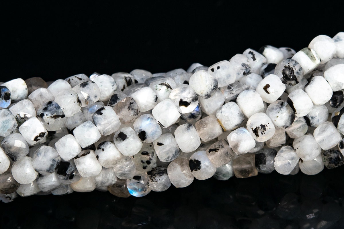 3mm Rainbow Moonstone Beads Faceted Cube Grade A Genuine Natural Gemstone Loose Beads 15.5"/7.5" Bulk Lot Options (113043)