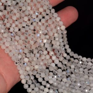 4.5MM Rainbow Moonstone Gemstone Grade AA Micro Faceted Round Beads 15.5 inch Full Strand BULK LOT 1,2,6,12 and 50(80010055-A199)