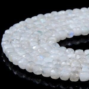 4-5MM Natural Rainbow Moonstone Gemstone Grade AA Micro Faceted Square Cube Loose Beads BULK LOT 1,2,6,12 and 50 (P76)