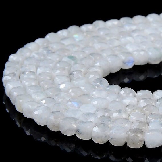 4-5mm Natural Rainbow Moonstone Gemstone Grade Aa Micro Faceted Square Cube Loose Beads Bulk Lot 1,2,6,12 And 50 (p76)