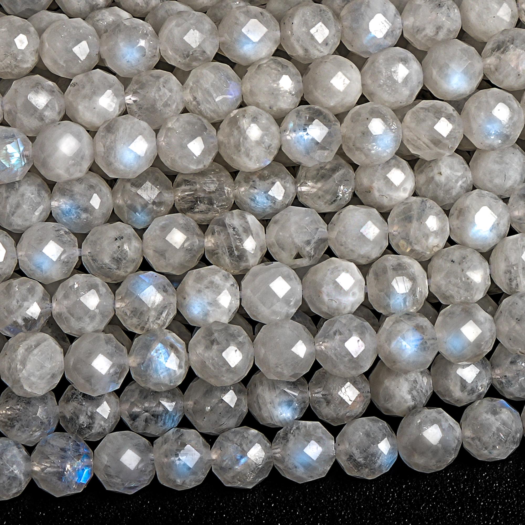 4-5mm Rainbow Moonstone Beads Genuine Natural Gemstone Faceted Round Loose Beads 15"/ 7.5" Bulk Lot Options (119473)