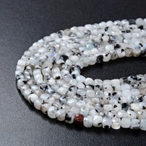 4MM  Rainbow Moonstone Gemstone Grade  Micro Faceted Square Cube Loose Beads BULK LOT 1,2,6,12 and 50 (P5)