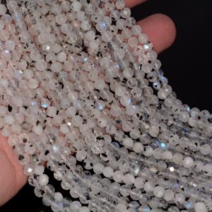 4MM Rainbow Moonstone Gemstone Micro Faceted Round Grade Aaa Beads 15.5inch BULK LOT 1,6,12,24 and 48 (80010059-A198)