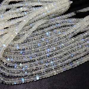 Aaa Rainbow Moonstone Beads: Blue Fire Faceted Rondelle, 4mm 8 Inch Strand Aaa Rainbow Moonstone Beads: Blue Fire Faceted Rondelle, 4mm 8 Inch Strand