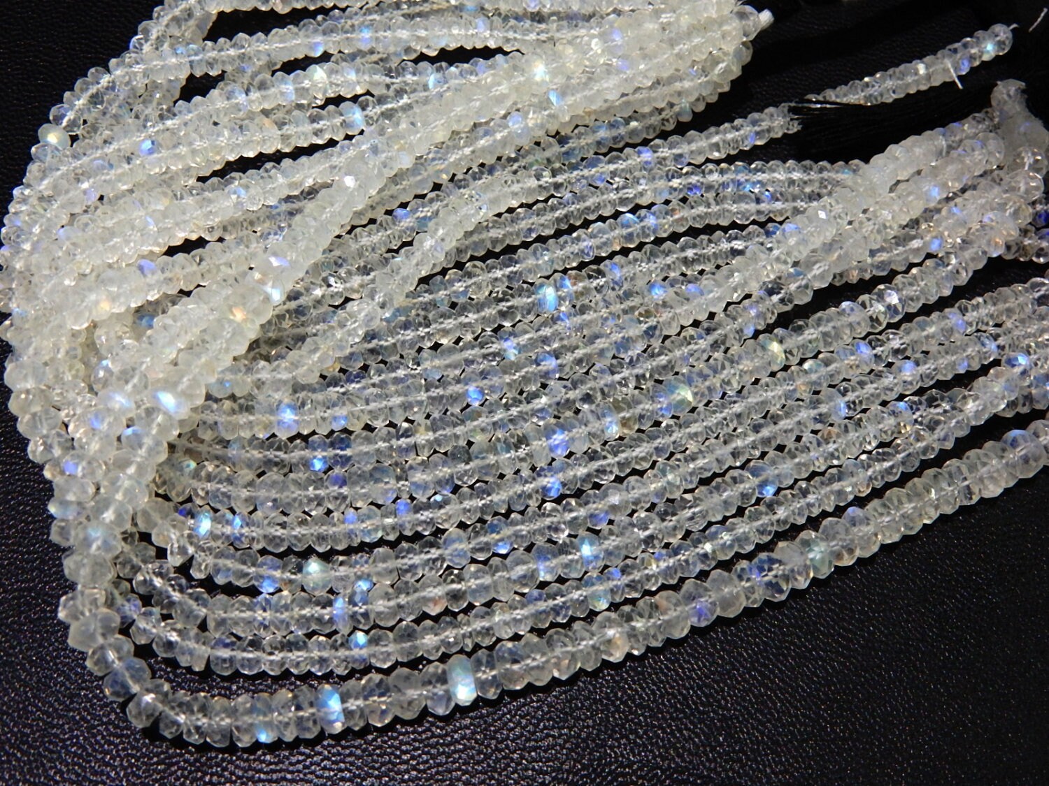 Aaa Rainbow Moonstone Beads: Blue Fire Faceted Rondelle, 4mm 8 Inch Strand