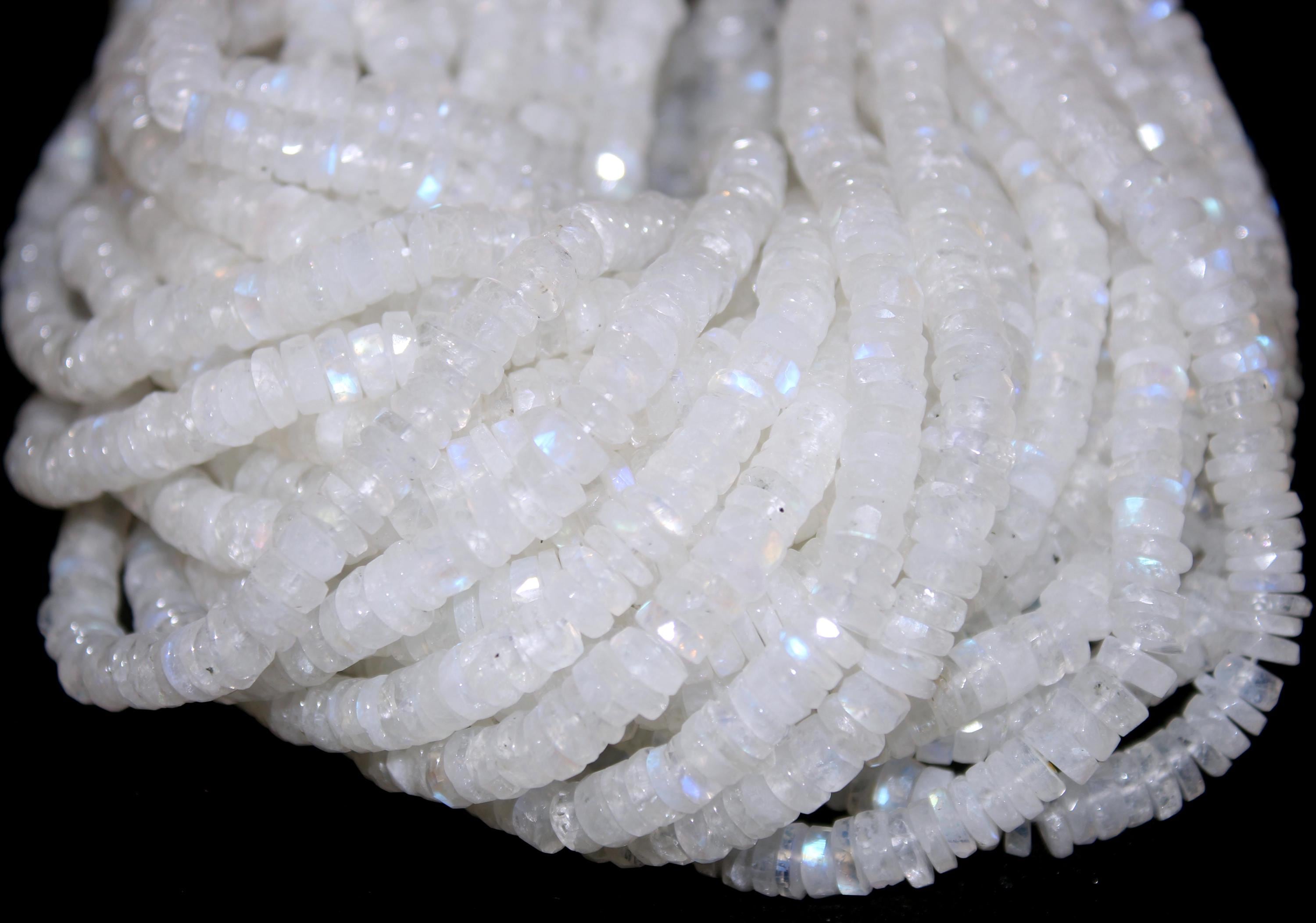 Rainbow Moonstone Beads: 16" Faceted Tyre Strand, 5.5-6.5mm