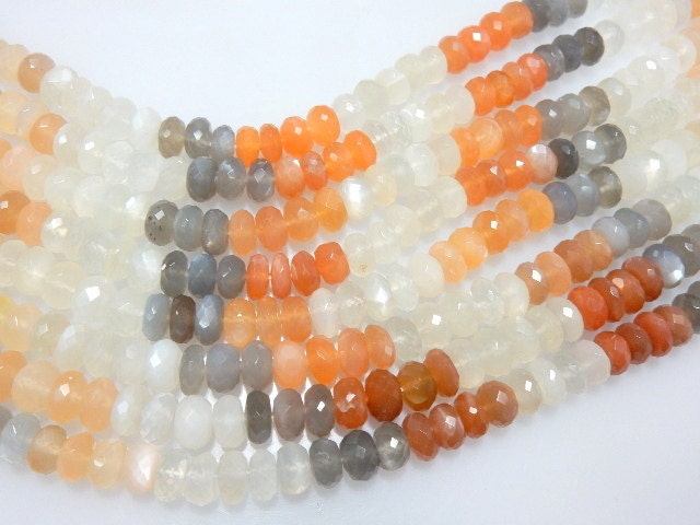 Rainbow Moonstone Beads – 8mm Faceted Rondelle, Aaa Quality