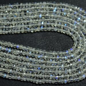 Blue Fire Moonstone Rondelle Beads - 13 inches - Natural Most Beautiful Faceted Rainbow Moonstone Rondelle - Size is 6 mm #2055
