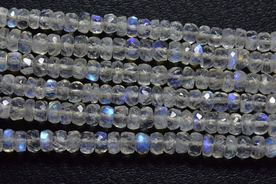 Blue Fire Rainbow Moonstone Rondelle Beads - 10 Inches - Beautiful Natura Flashy Rainbow Moonstone Faceted Rondelle - Size Is 4 Mm #1925