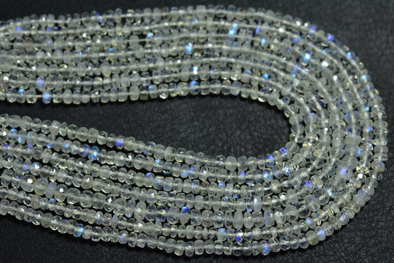 Blue Fire Moonstone Rondelle Beads - 13 Inches - Natural Most Beautiful Faceted Rainbow Moonstone Rondelle - Size Is 6 Mm #2055
