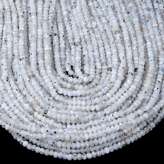 Natural Rainbow Moonstone Gemstone Grade A Micro Faceted Rondelle 3x2mm 4x3mm Loose Beads 15 Inch Full Strand Bulk Lot 1,2,6,12 And 50 (p62)