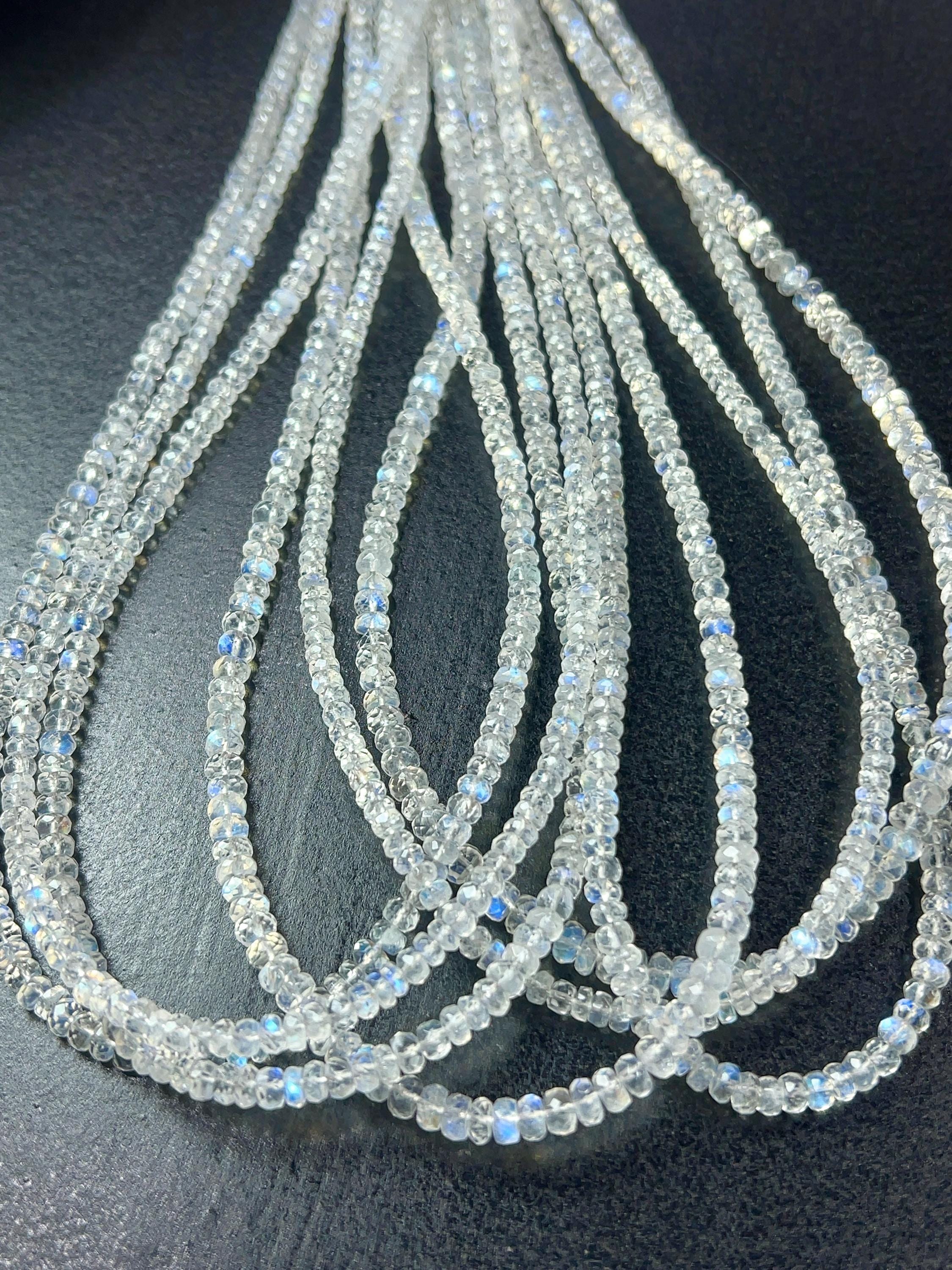 Rainbow Moonstone Faceted Rondelle Beads, Blue Fire, 18 Inch Strand