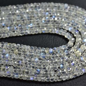 Superb Blue Fire Rainbow Moonstone Rondelle Beads - 10 inches - Beautiful Natural Rainbow Moonstone Faceted Rondelles - Size is 5.5 mm #388