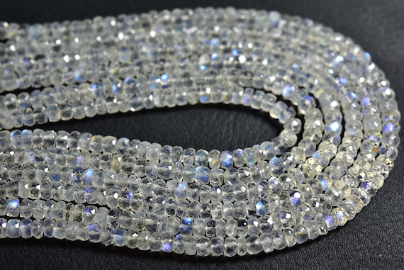 Superb Blue Fire Rainbow Moonstone Rondelle Beads - 10 Inches - Beautiful Natural Rainbow Moonstone Faceted Rondelles - Size Is 5.5 Mm #388