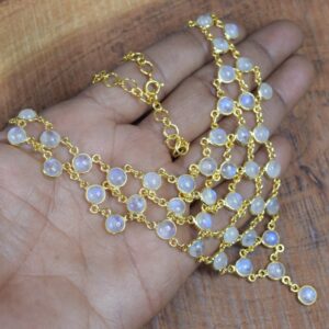 Rainbow Moonstone Necklace: 18k Gold Overlay Sterling Silver Chain, June Birthstone