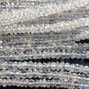 5-5.5mm Rainbow Moonstone Faceted Rondelle, Rainbow Moonstone Faceted Rondelle Beads, Rainbow Moonstone For Necklace (6.5in To 13in Options)