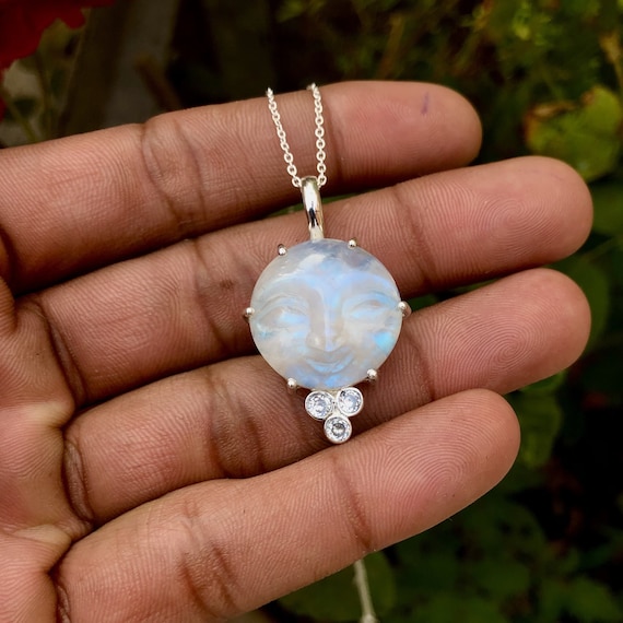 Rainbow Moonstone 925 Sterling Silver Necklace - Handmade Vintage Jewelry