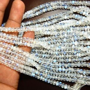 Blue Fire Rainbow Moonstone Faceted Rondelle Beads 4-7MM 14 Inch Strand Gemstone Necklace