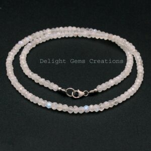 Rainbow Moonstone Beaded Necklace, 4mm Faceted Rondelle, 18 Inch