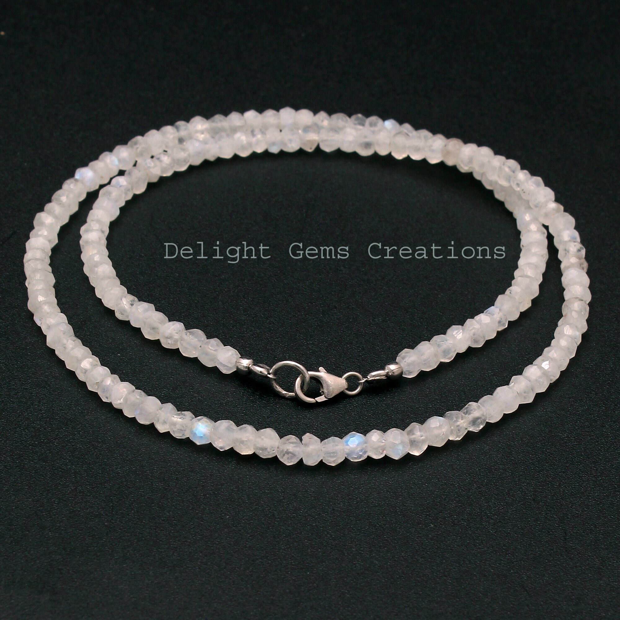 Rainbow Moonstone Beaded Necklace, 4mm Faceted Rondelle, 18 Inch