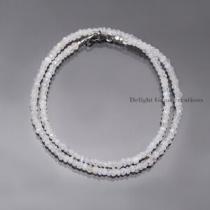 Rainbow Moonstone Beaded Necklace, 4mm Gemstone Rondelle Beads, 18 Inch