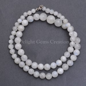 Rainbow Moonstone Beaded Necklace, 6-12mm Smooth Round Gemstone, 20" Layering Necklace