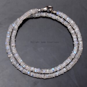 Rainbow Moonstone Beaded Necklace, Blue Flash, 4-4.5mm Smooth Tyre Beads